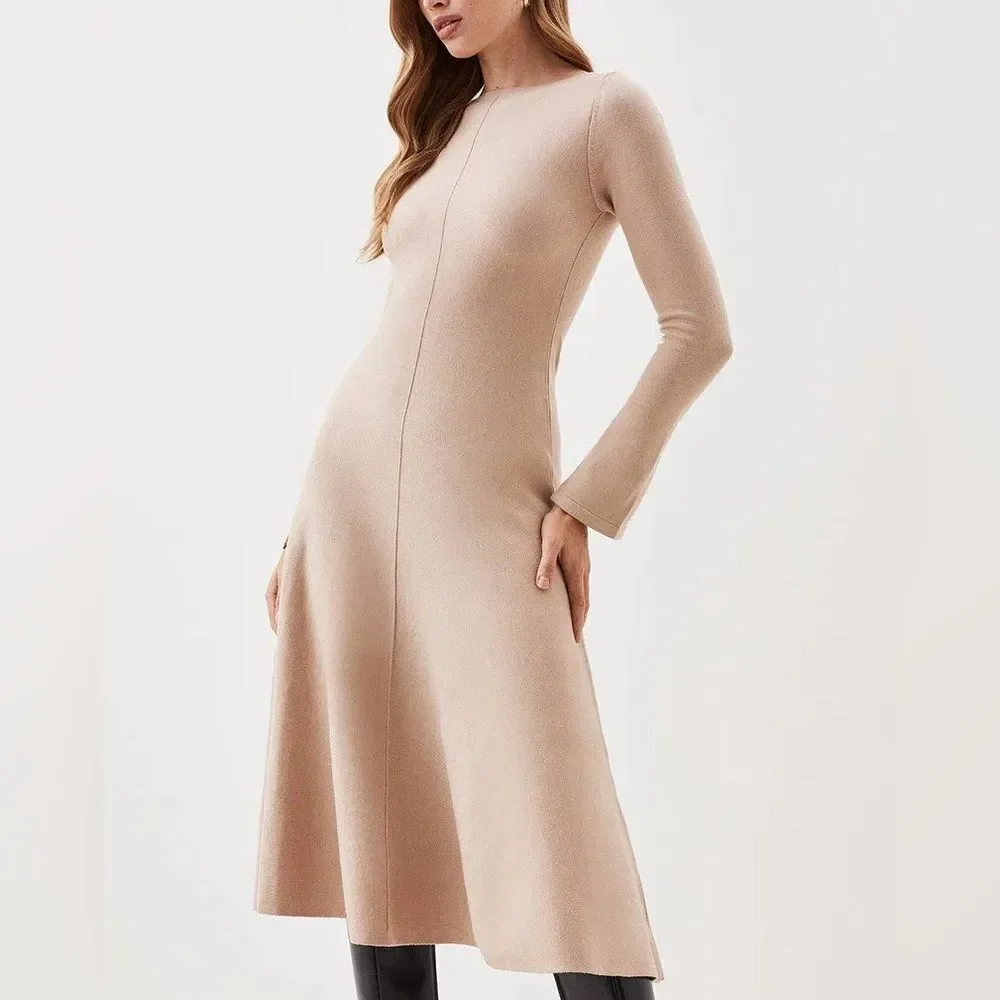 Karen Millen Lydia Millen Knit Midi Dress – Beige Cream, Full Skirt, Size M - Picture 2 of 7
